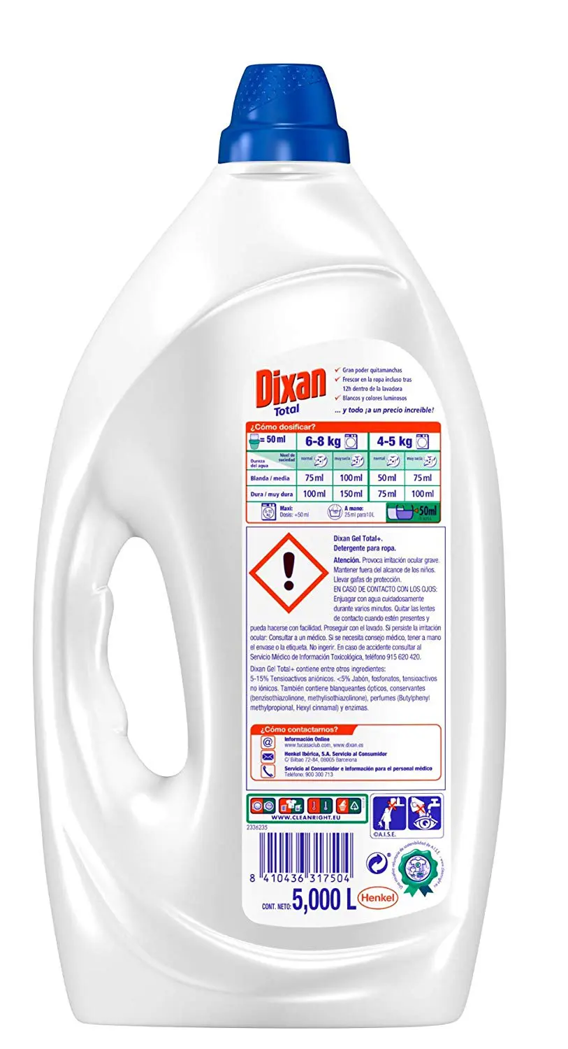 dixan ahorro 100 lavados 5 litros gel azul trasera modo uso